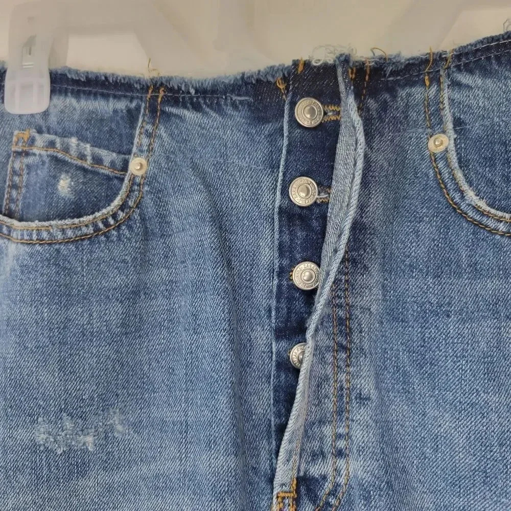 ZARA WOMAN Premium Denim Collection Cutoff Mini Skirt Distressed Button Fly - Picture 5 of 8